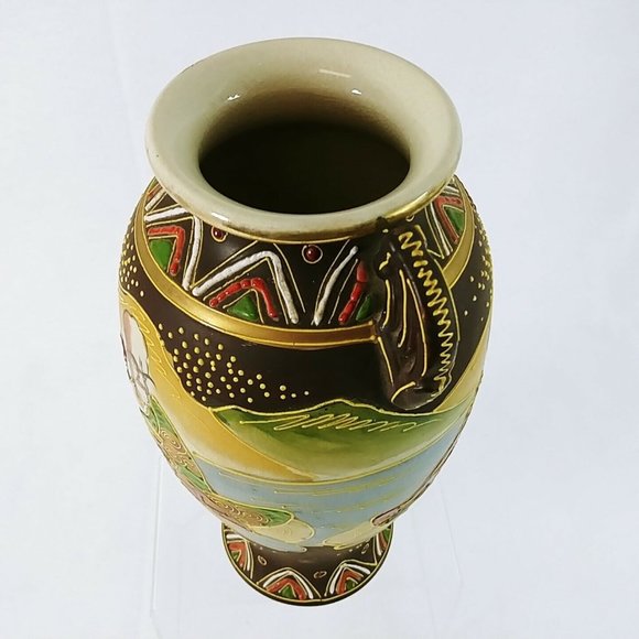 Satsuma Japanese Vase Enamel Moriage Details Gold Immortals 12" Handles - Picture 4 of 9